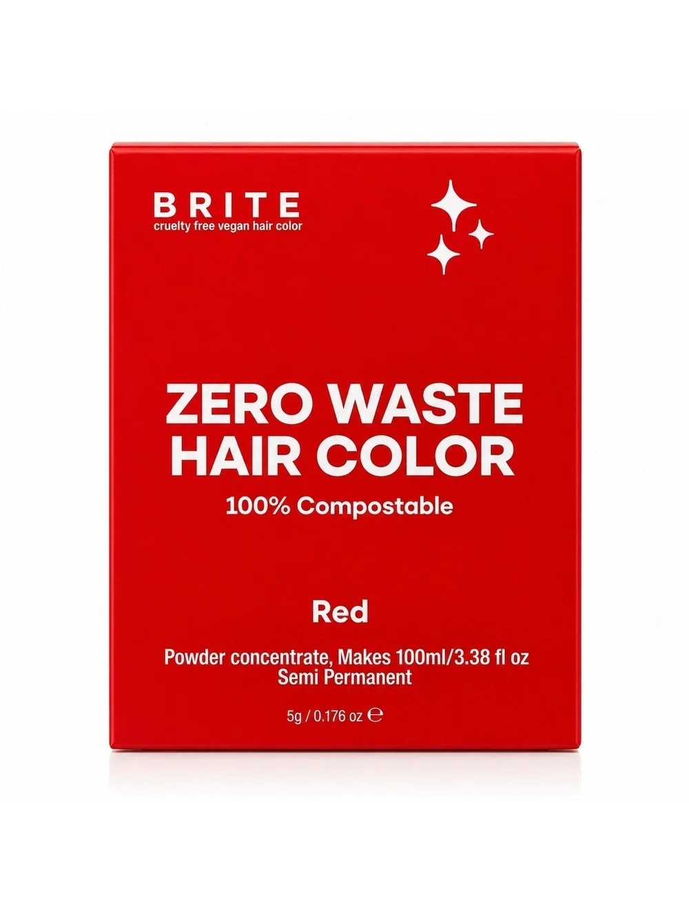 BRITE Zero Waste Semi Permanent Hair Color Red Vegan Compostable 5g Powder Dye